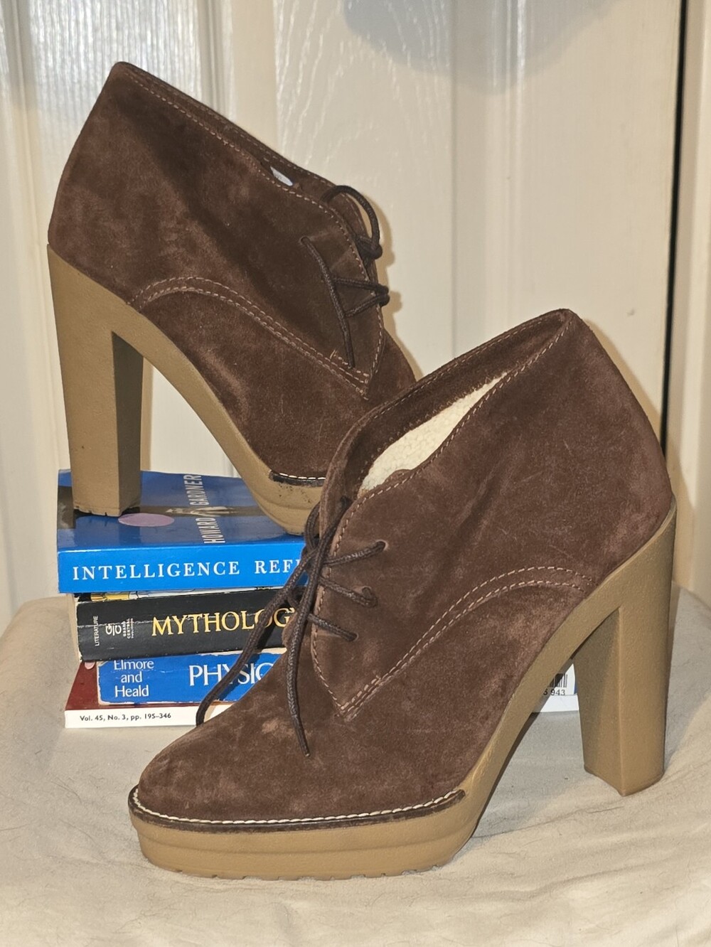 Ralph Lauren Collection Trista Brown Suede Shearling Platform Booties Spain